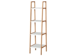 Estante Escada de Bambu 4 Níveis 35x36x138,5cm Branca e Natural, Móvel Multifuncional para Armazenamento de Banheiro, Sala e Cozinha. Ge