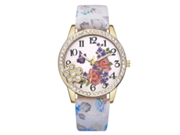 Relógio Femininos Pulseira Pu Floral Rhinestone Quartzo Vansvar Moda Azul Claro