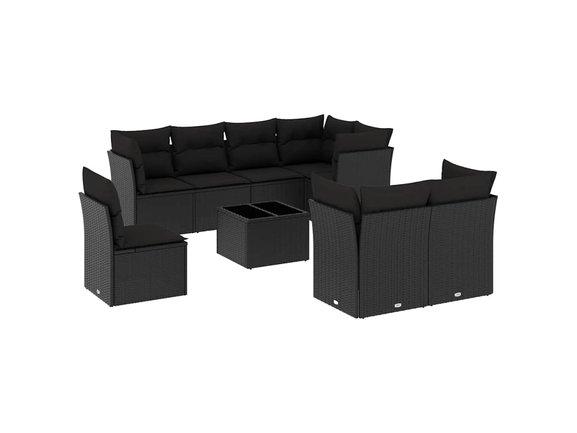 Maison Exclusive - 9 Pcs Conjunto De Sofás P/ Jardim C/ Almofadões Vime Pe Preto