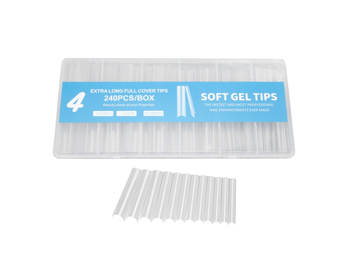 240pcs Pontas De Unhas Falsas Transparentes Ultra Longas Design Cofre De Capa Completa