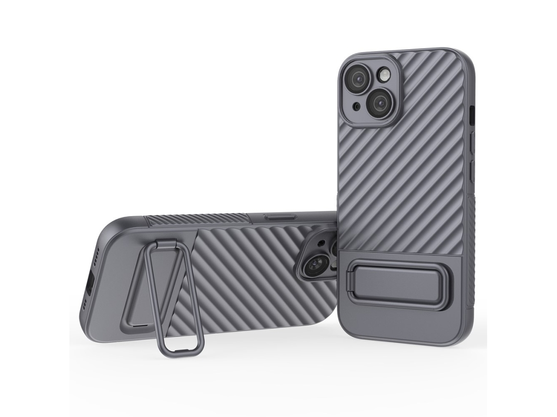 Suporte Casa Para Iphone 15 Pele Sintética Cinzento