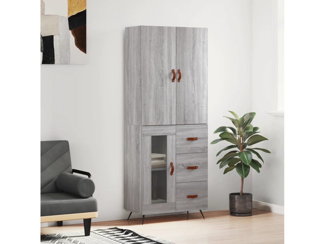 Vidaxl Armário Alto 69,5x34x180 Cm Derivados De Madeira Sonoma Cinza