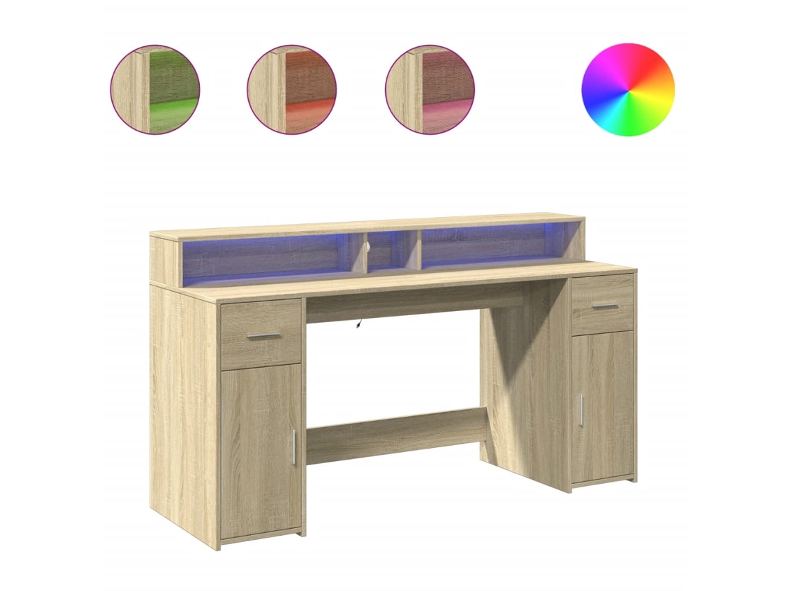 Secretária Luzes Led Derivadas da Madeira Carvalho Sonoma MAISON EXCLUSIVE (160x55x91 cm)