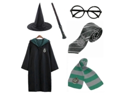 Fantasia De Bruxo Harry Potter Com Capa Conjunto De Acessórios Para Festas Tema Cosplay Halloween Verde