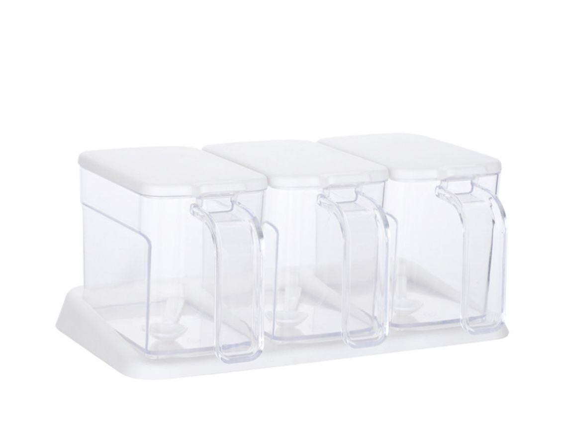 Pote Para Temperos Conjunto 3 Peças Transparente Colher Cozinha
