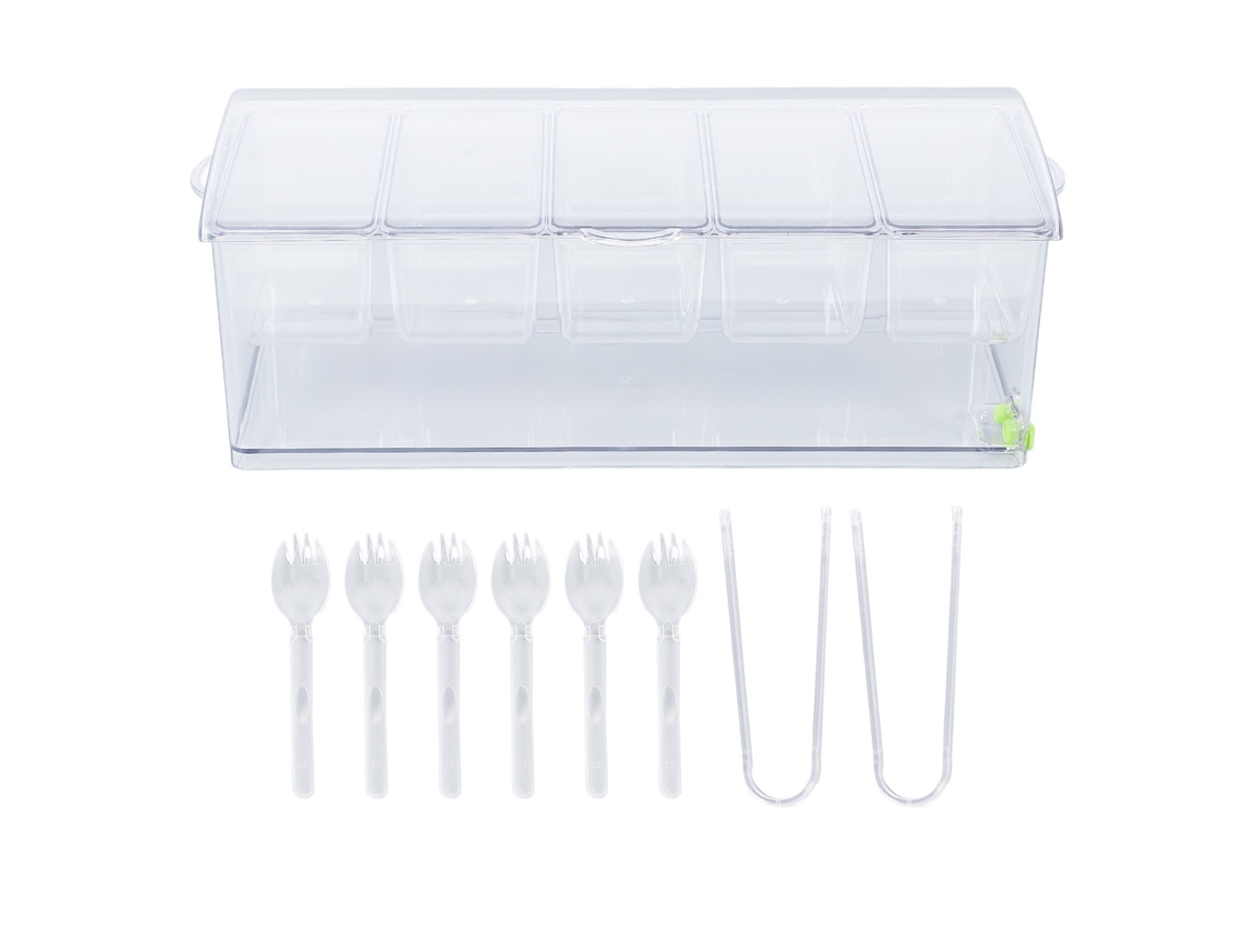 Servidor De Condimentos Refrigerados Com Gelo Recipiente De Plástico Para Alimentos Frios Molho Transparente Bandeja Para Servir Recipiente Com Tampa