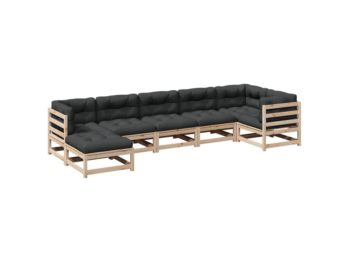 Conjunto 7 Sofás de Jardim com Almofadões Pinho VIDAXL Maciço