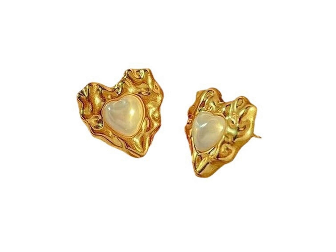 Brincos Delicados Em Formato De Coração Com Pérolas, Perfeitos Para Complementar Seu Visual Diário. Nostalgia88