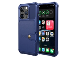 Capa Para Iphone 15 Pro Pele Sintética Magnética Com Porta-cartões Azul