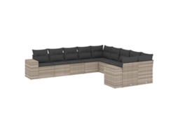 Conjunto de 10 Sofás Jardim com Almofadões Vime Pe Cinzento Claro MAISON EXCLUSIVE (10 pcs)