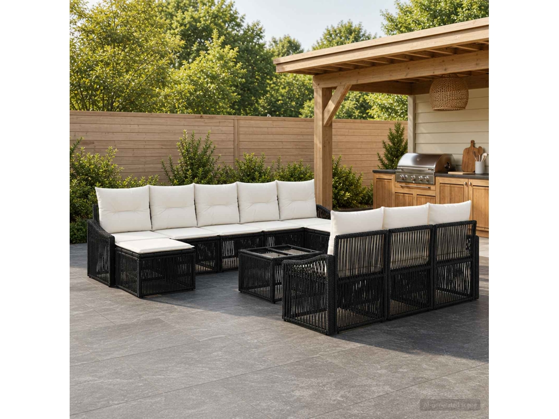 Vidaxl Conjunto De Sofá De Jardim 11 Unid. Preto Vime Pe