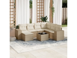 Vidaxl 8 Pcs Conjunto De Sofás P/ Jardim Com Almofadões Vime Pe Bege
