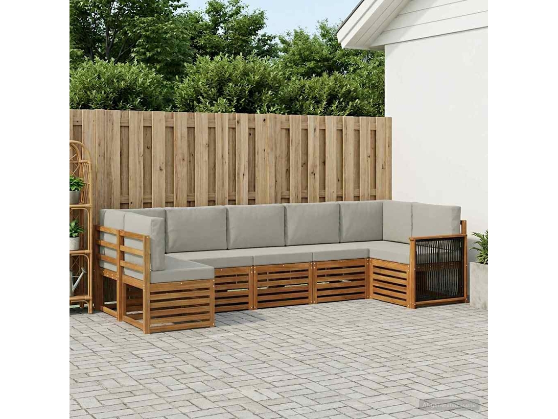 Vidaxl Conjunto De Sofá Sectional 6 Pcs Natural E Cinzento-claro