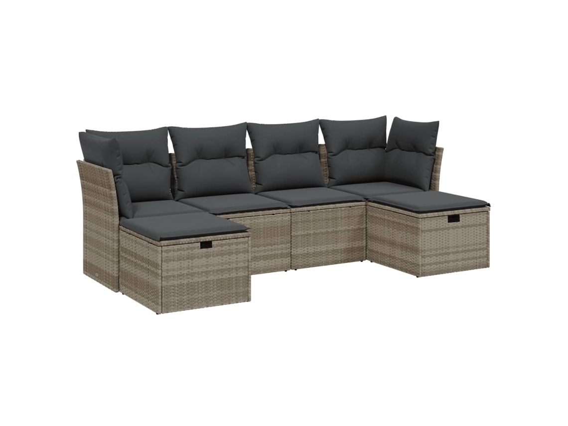 Conjunto 6 sofás jardim com almofadões VIDAXL vime PE cinzento-claro