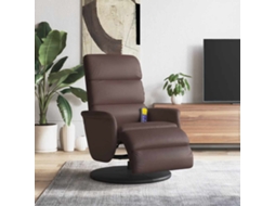 Vidaxl Poltrona Massagens Recl. C/ Apoio Pés Couro Artificial Castanho
