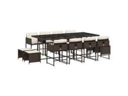 Conjunto Jantar 13 Peças para Jardim com Almofadões Vime Pe Castanho MAISON EXCLUSIVE (13 unidades)