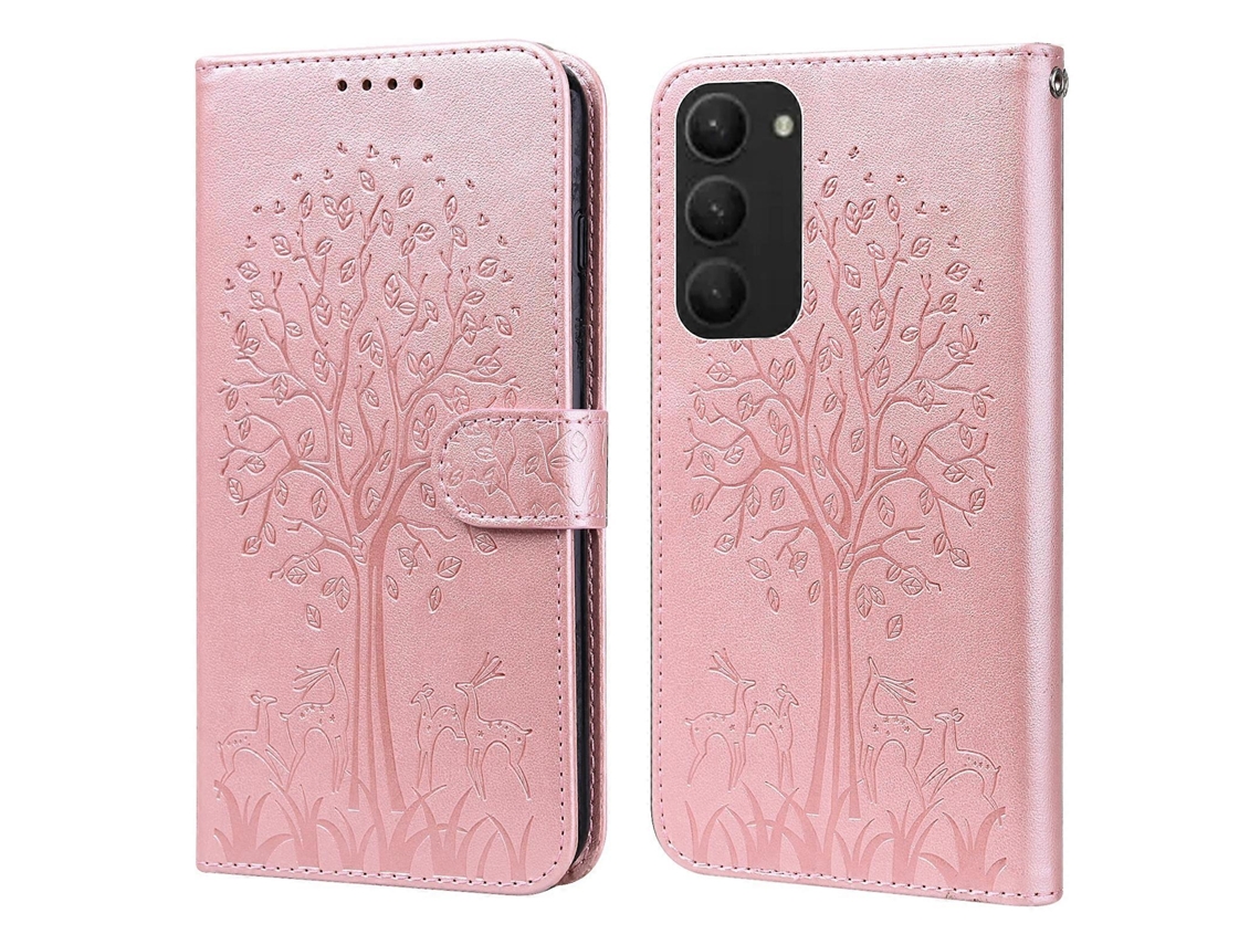 Capa De Couro Com Estampa Horizontal De Árvore E Veado Para Samsung Galaxy S23+ 5g