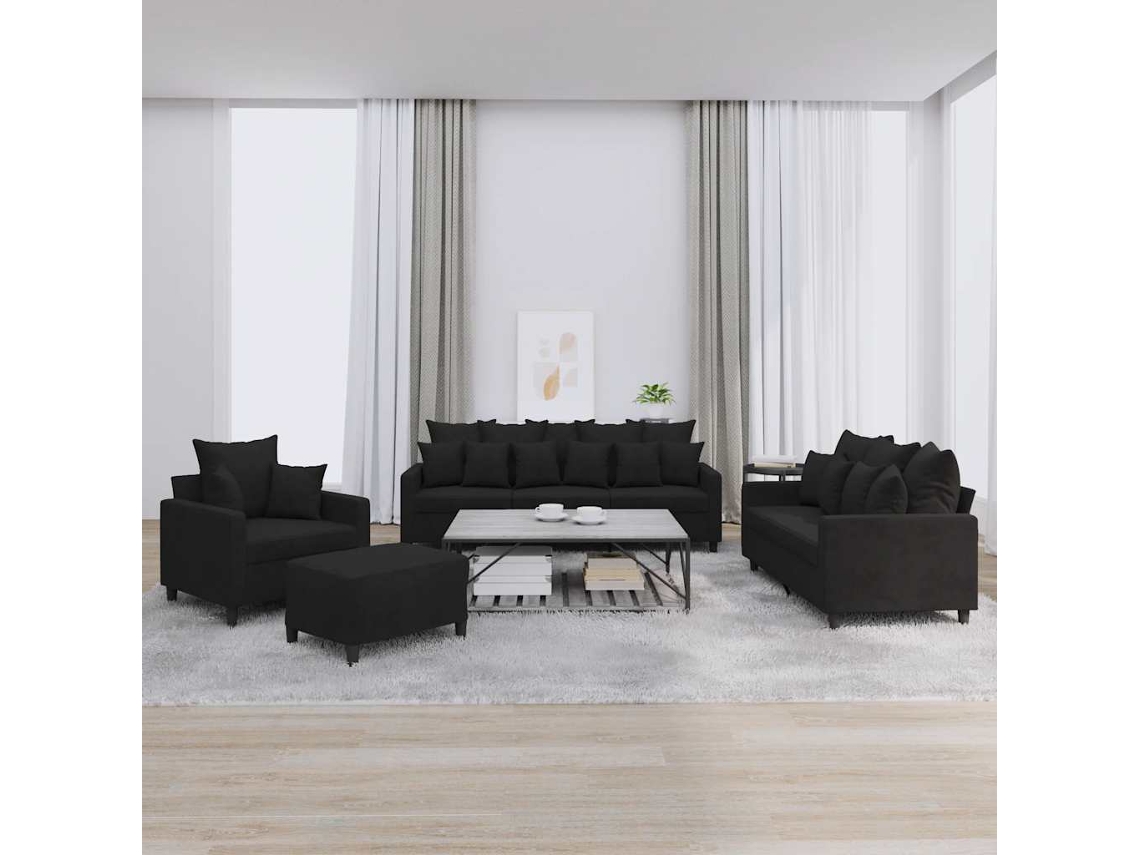 Vidaxl 4 Pcs Conjunto De Sofás Com Almofadões Veludo Preto