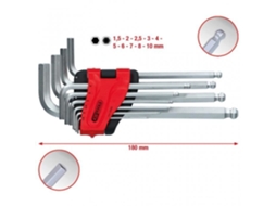 Conjunto de Chaves Macho Angulares com Sextavado Interno e Cabeça Esférica Longa 10 Unidades KS TOOLS