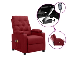 Vidaxl Poltrona De Massagens Elétrica Reclinável Tecido Vermelho Tinto