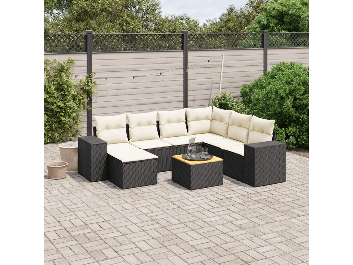 Vidaxl 8 Pcs Conjunto Sofás De Jardim Com Almofadões Vime Pe Preto