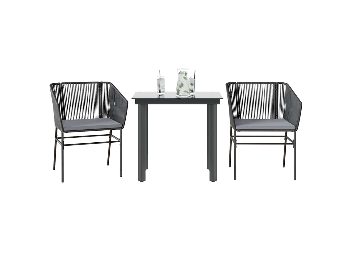 Vidaxl 3 Pcs Conjunto Jantar Jardim Almofadões Vime Pe Vidro Preto