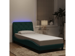 Estrutura De Cama C/ Luzes Led 90x200 Cm Veludo Verde-escuro