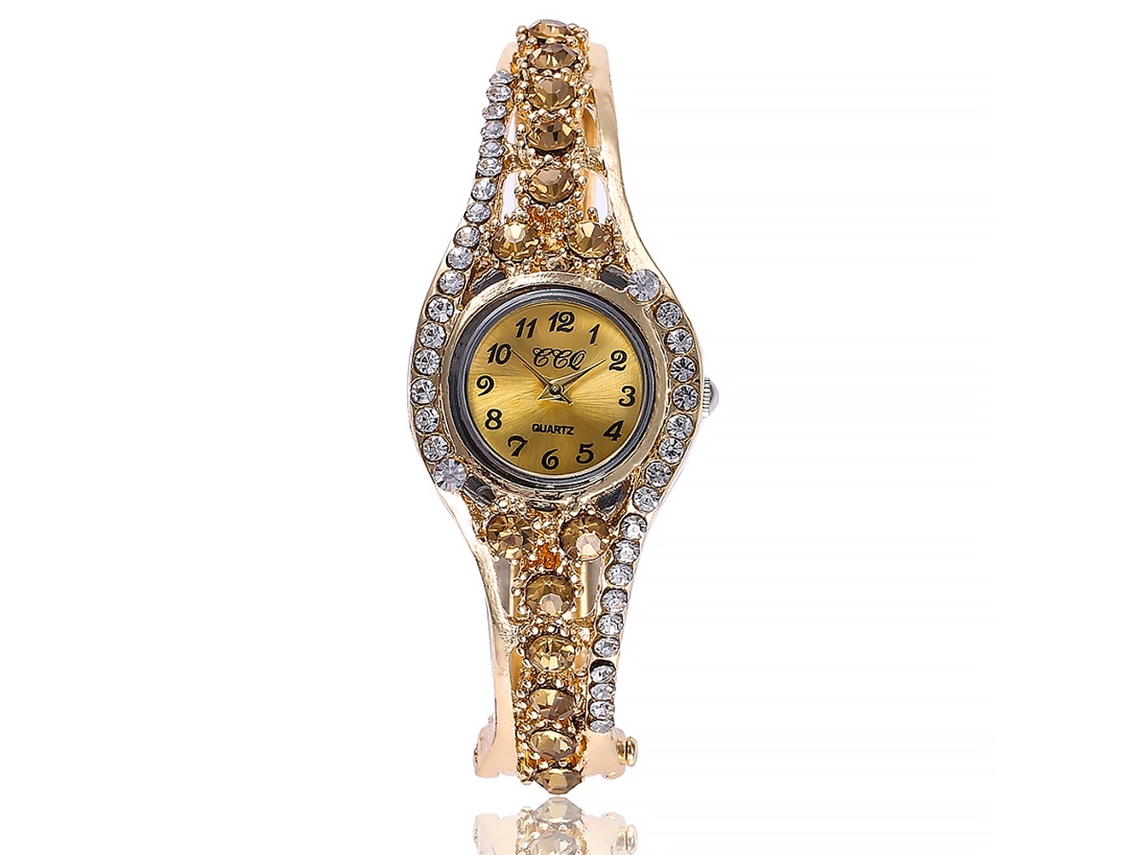 Relógio de Pulseira Ccq Casual Feminino de Liga com Strass Movimento Quartzo (marrom)