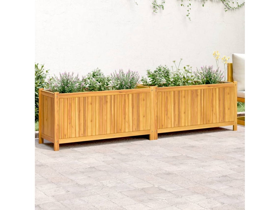 Vidaxl Vaso/floreira De Jardim Com Forro 199x38,5x50 Cm Acácia Maciça
