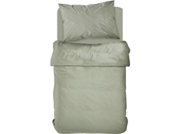 Conjunto Capa De Edredão Algodão 220x160cm Flores Bege E Verde Kasa