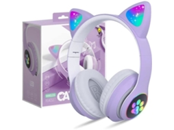 Fones de Ouvido Bluetooth Sem Fio para Crianças Marca Desconhecida Orelhas de Gato Fofas Roxo Bluetooth 5