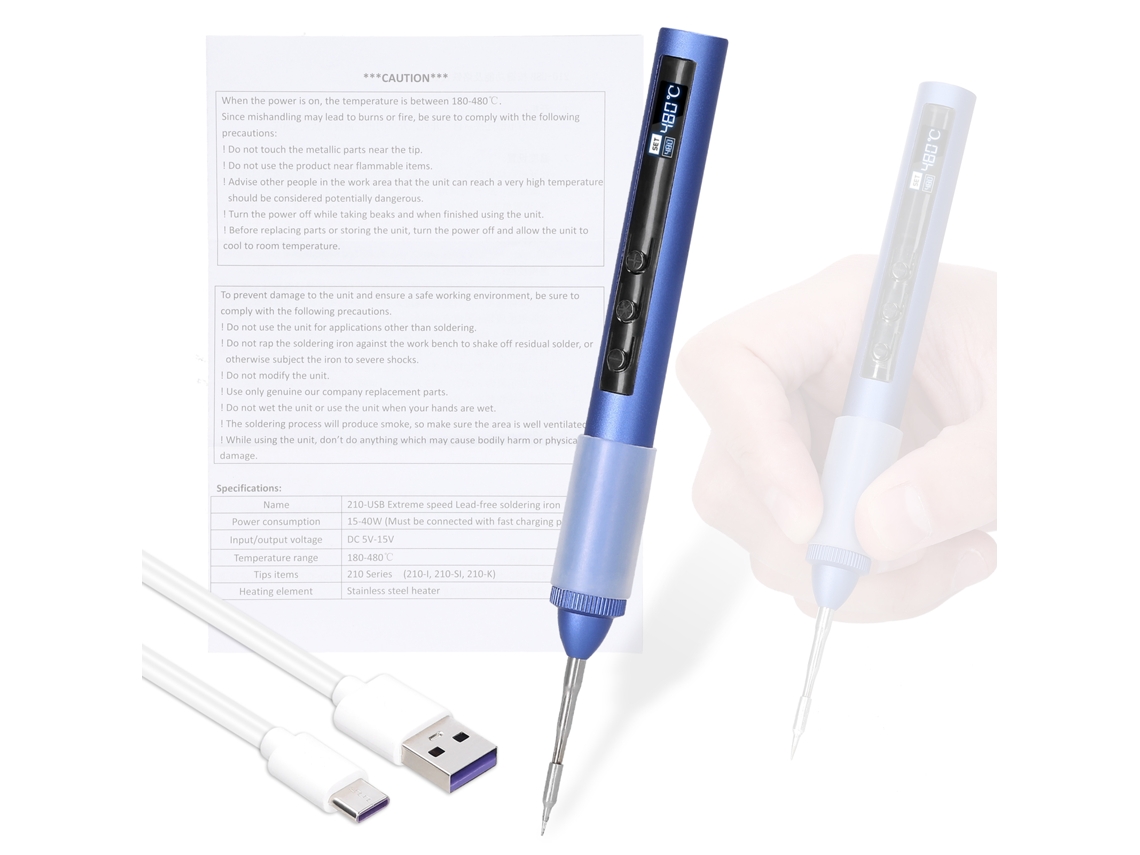 Plancha De Solda Elétrica Inteligente Portátil Usb 180-480℃ Com Tela Oled E Função De Calibração