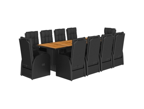 11 Peças Conjunto De Jantar Para Jardim Com Almofadões Vime Pe Preto Clicnbuy