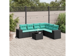 Vidaxl Conjunto De Sofá De Jardim Com 7 Peças E Almofadas Em Rattan Sintético Preto