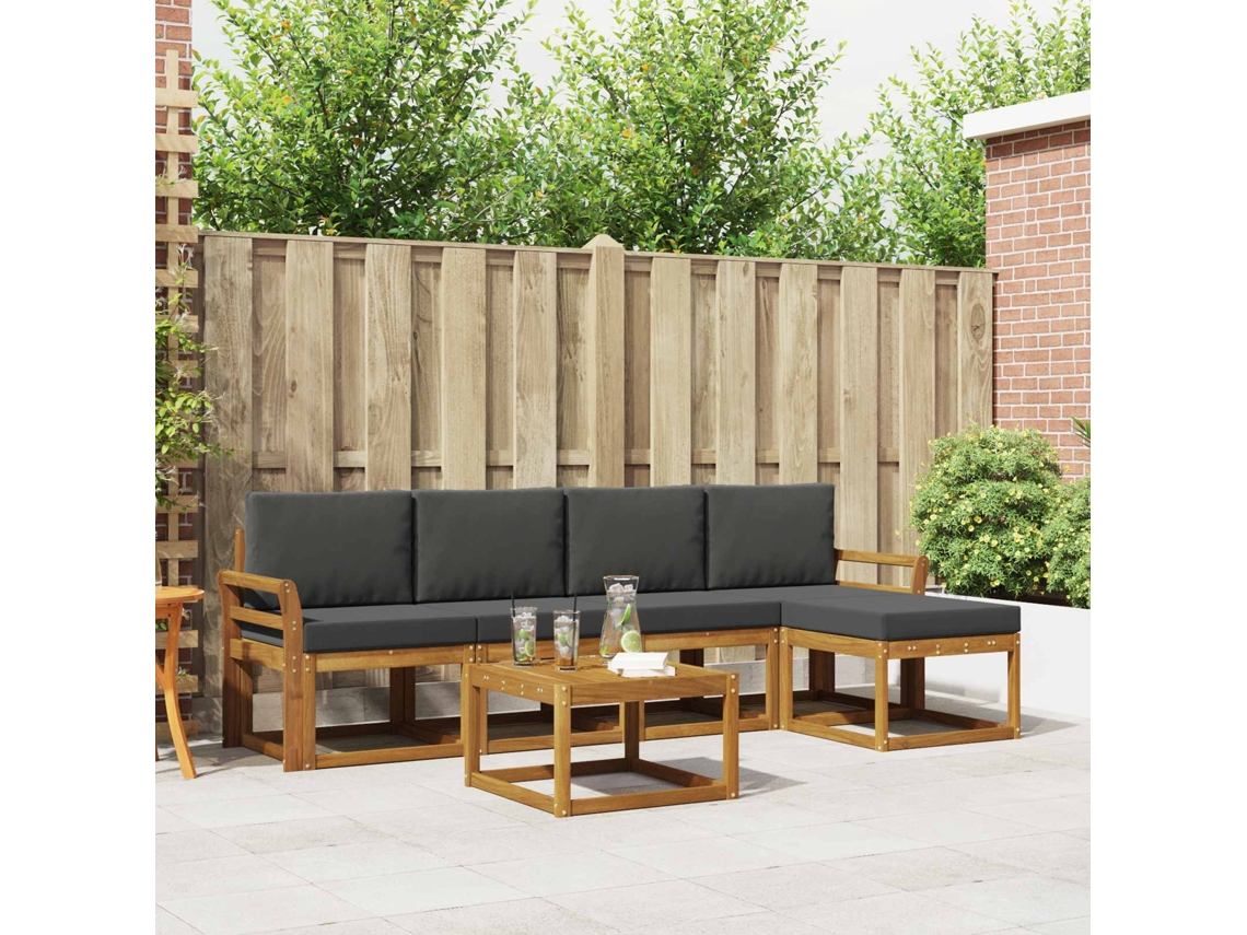 Vidaxl Conjunto De Sofás Para Exterior 6 Pcs Natural E Antracite