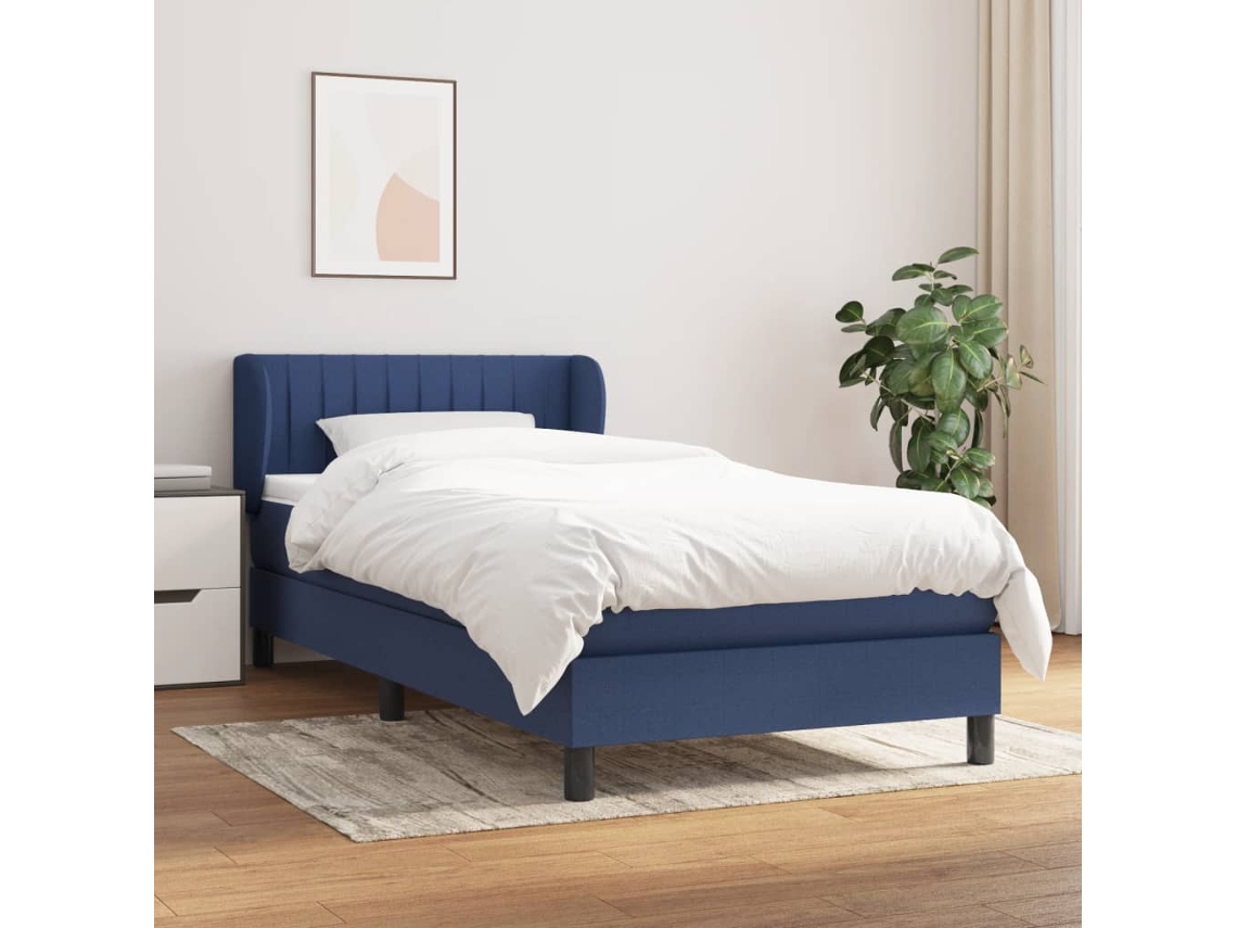 Cama De Solteiro | Camas Para Quarto | Cama Com Molas/colchão 90x190 Cm Tecido Azul