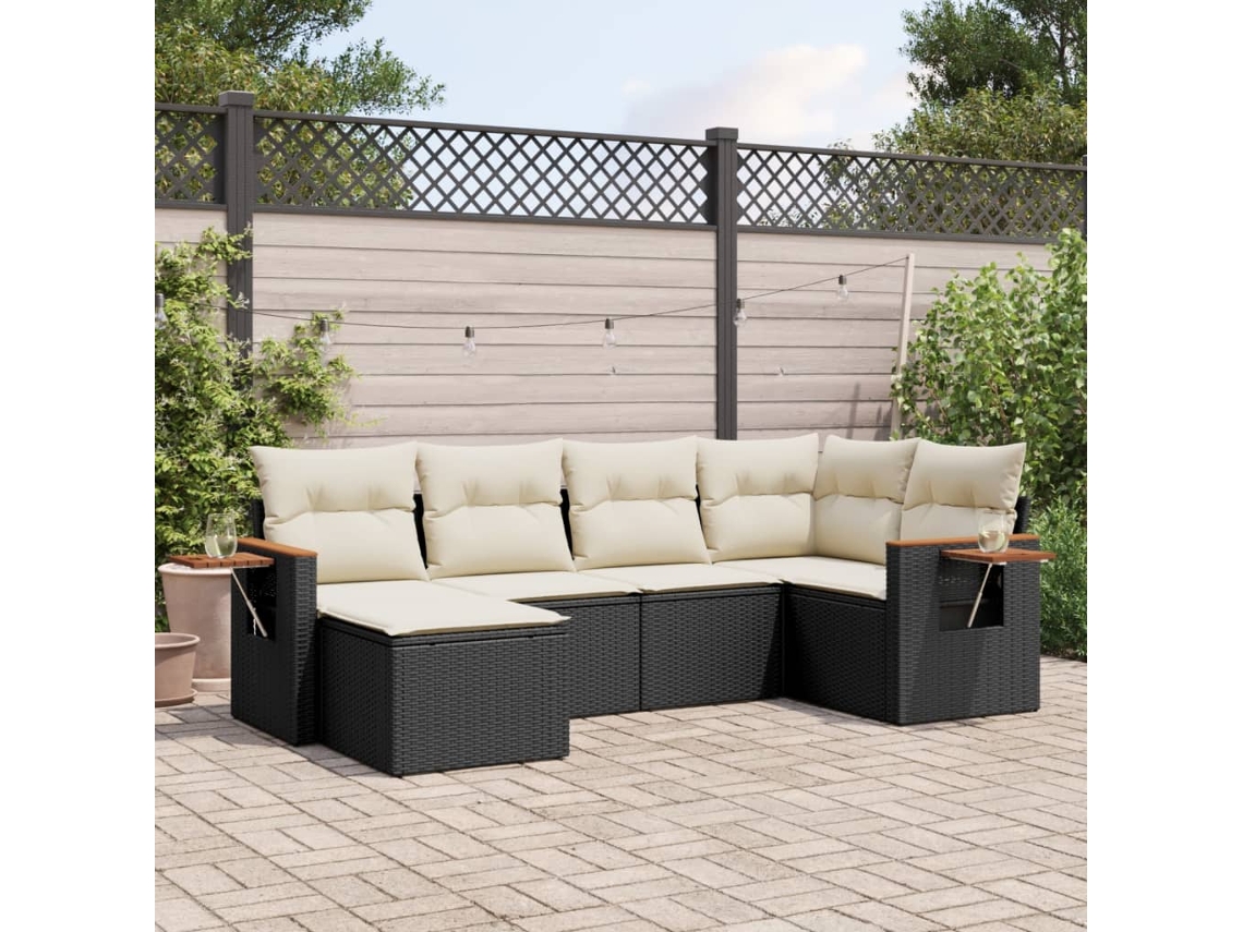 Vidaxl 6 Pcs Conjunto Sofás De Jardim C/ Almofadões Vime Pe Preto