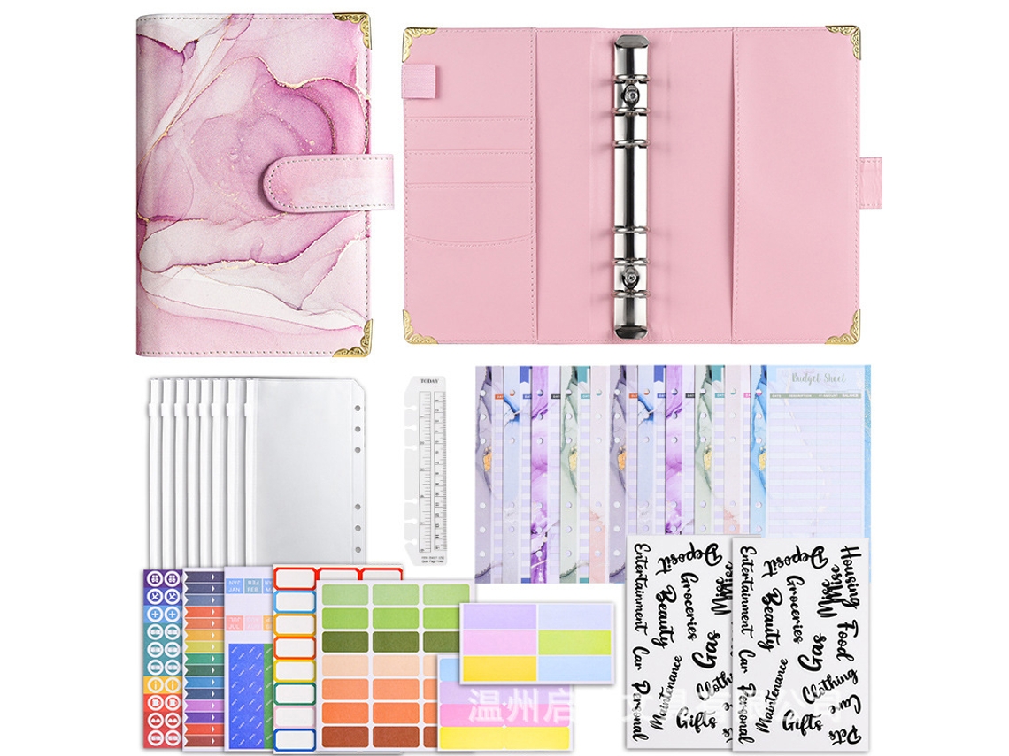 A6 Colorful Printed Texture Macaron Pu Leather Loose Leaf Notebook, Cash Budget Financial Planning Journal, Luxury Gift