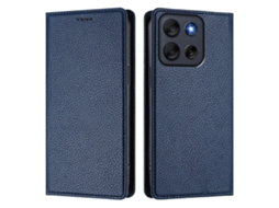 Capa Tipo Carteira Para Motorola Moto G56 5g Com Bloqueio Rfid E Textura De Lichia Em Couro Azul Escuro