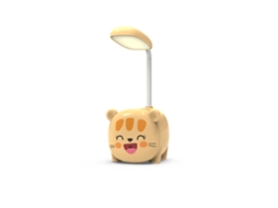 Lâmpada de Mesa Led Gato Amarelo Cartoon com Suporte Canetas