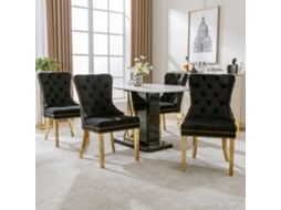 Conjunto 6 Cadeiras Preto com Dourado, Tachas e Pés Dourados VOLTEDGE