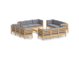 Conjunto de 13 Lounge de Jardim com Almofadões Cinzentos Pinho MAISON EXCLUSIVE