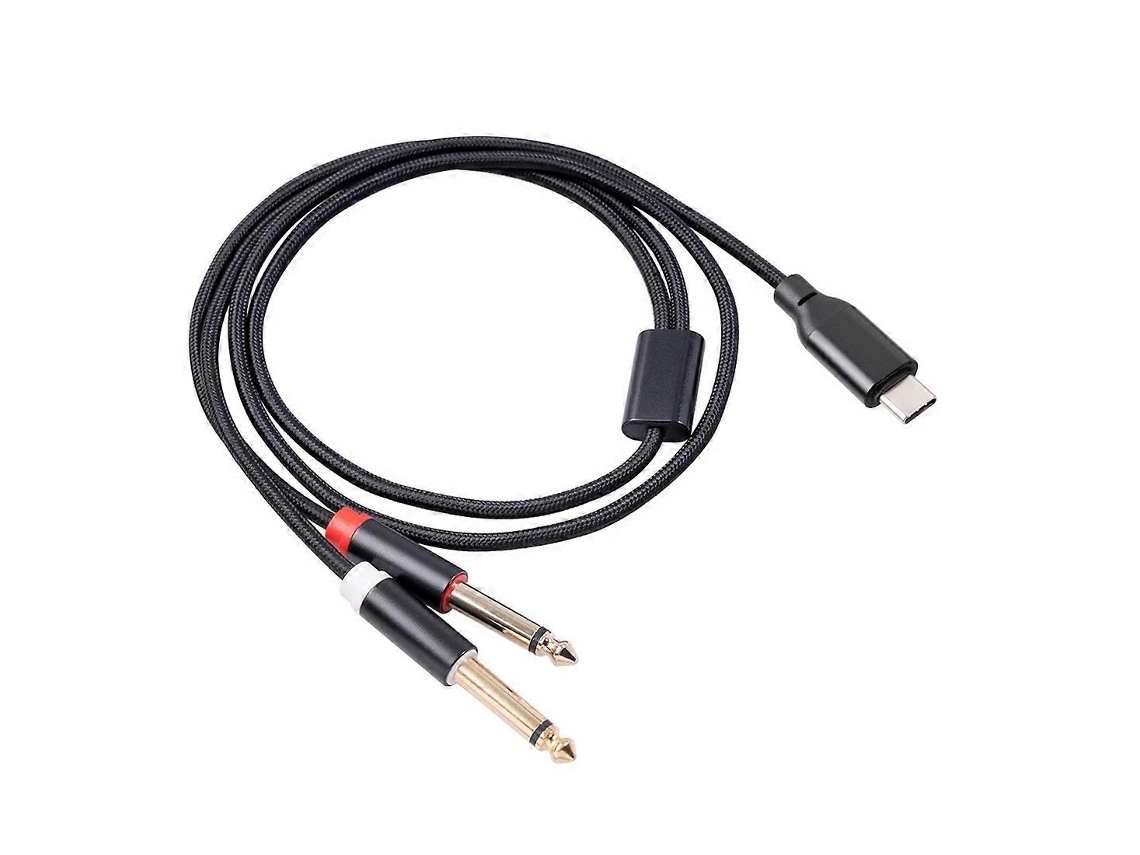 Cabo De Áudio Usb C Para Duplo 6.35mm Estéreo Com Chip Dac Para Smartphone E Multimídia Negro