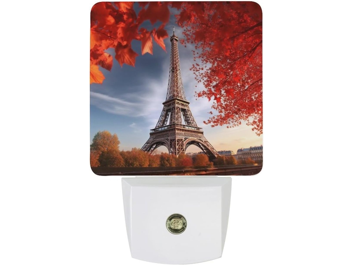 Luminária De Parede Com Plugue, Torre Eiffel E Folhas Verdes, Sensor Crepuscular, Luz Led Branca, Lampada De