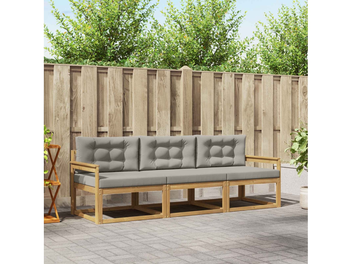 Vidaxl Conjunto De Sofás Para Exterior 3 Pcs Branco E Cinzento-claro