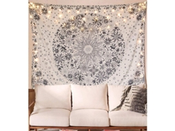 Manta De Parede Bohemia, Manta Floral Bege E Branca Com Medalhão De Margaridas Pontilhadas 60x80 Polegadas