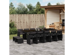 Vidaxl 15 Pcs Conjunto De Jantar P/jardim Com Almofadões Vime Pe Preto