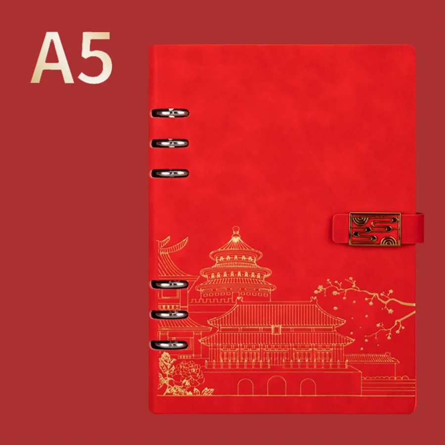 (vermelho, A5) Conjunto De 5 Elegantes Diários A5 Em Couro Sintético Multicolorido, Cadernos De Folhas Soltas Com Capa Dura.