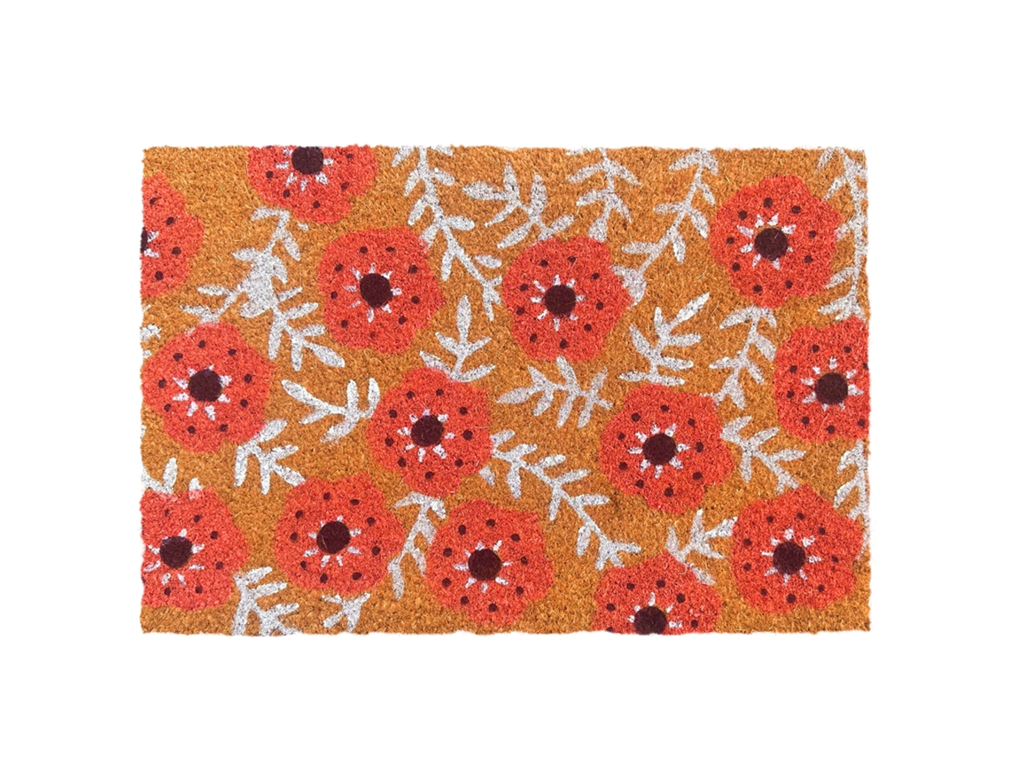 Capacho Relaxdays, Fibra De Coco, Flores, 60x40 Cm, Antiderrapante, Resistente, Interior/exterior, Multicolorido