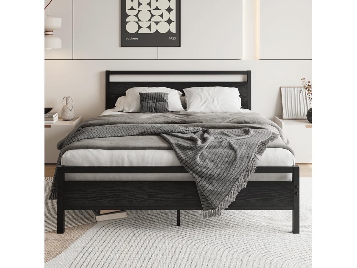 Cama De Metal E Mdf Preta 140x200 Cm